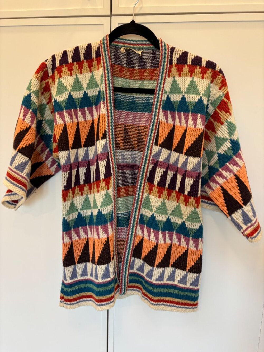 Vintage abstract short sleeve sweater cardigan